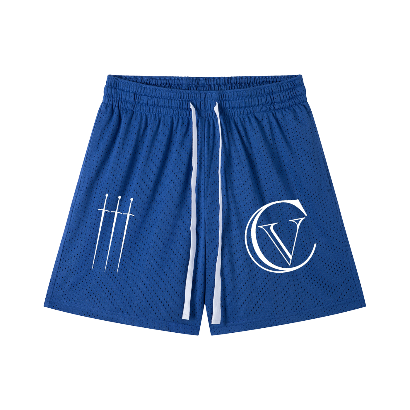 Triple Sword Cobalt Blue Mesh Drawstring Shorts