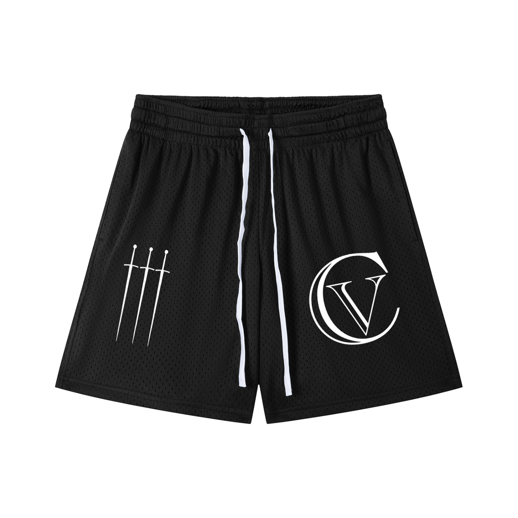 Triple Sword Black Mesh Shorts