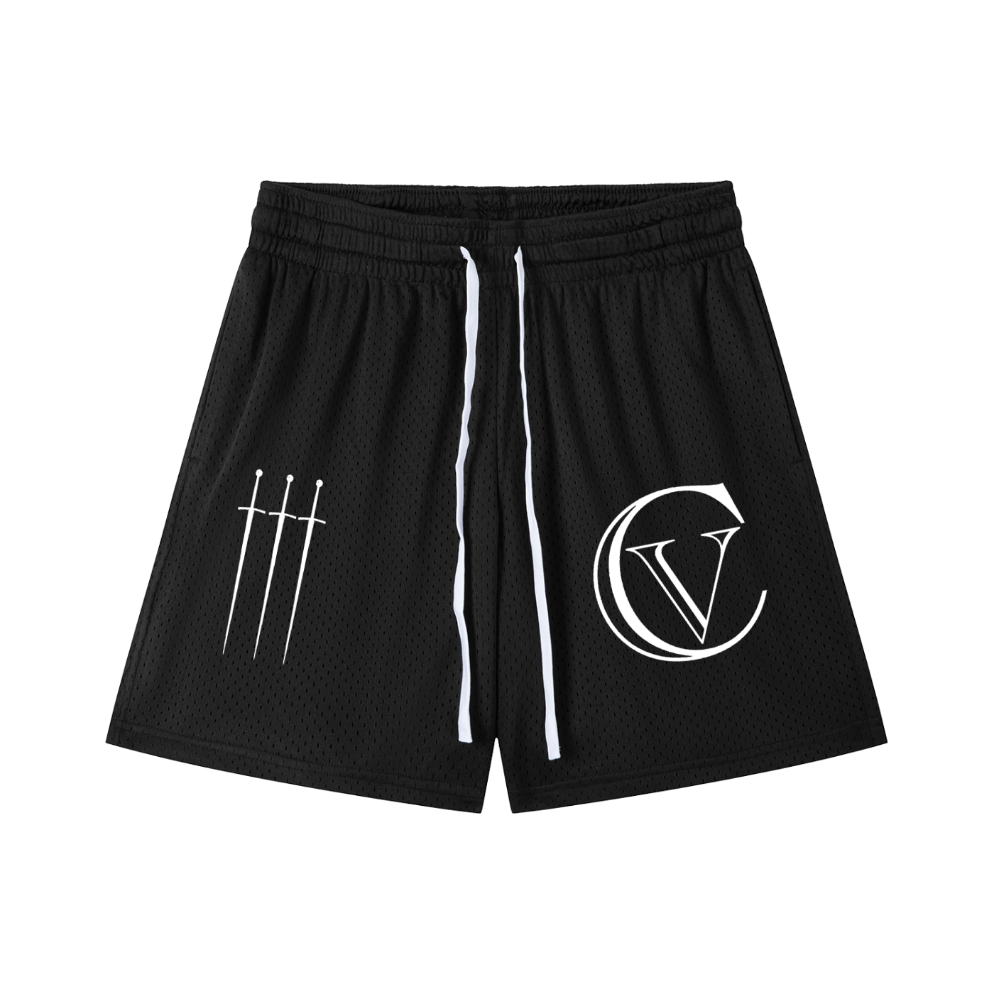 Triple Sword Black Mesh Shorts